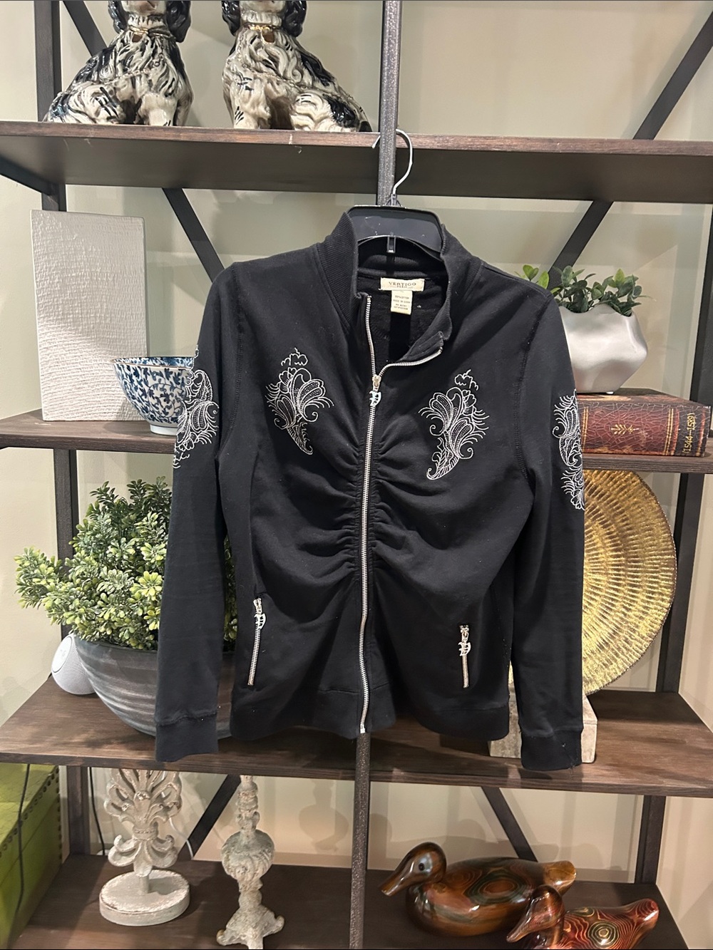 Vertigo Paris Black Embroidered Zip-Front Bomber Jacket
